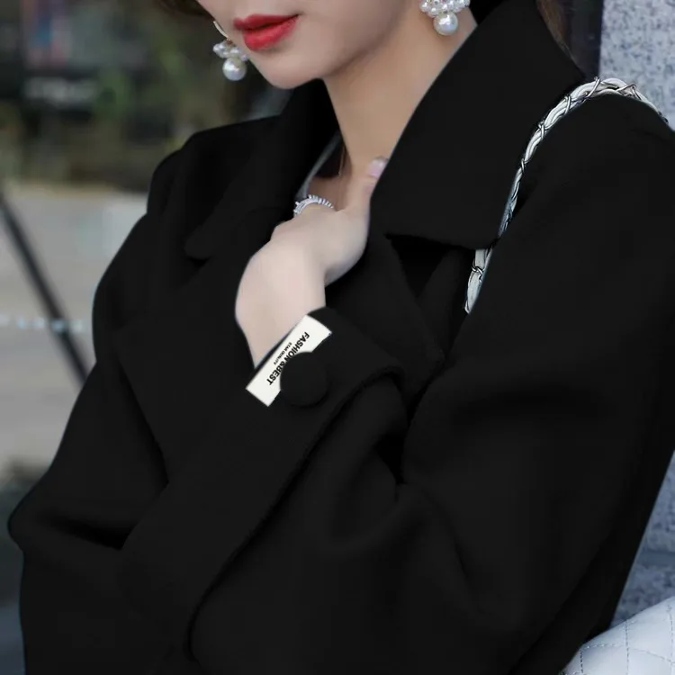 

Hstar Winter Women Wool Coats Lady Sashes Turn Down Collar Elegant Coats Female A-line Woolen Jacket