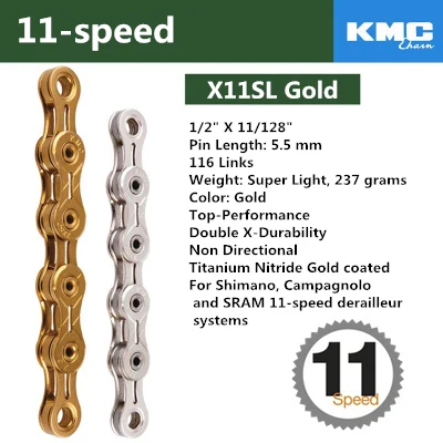 KMC X8 X9 X9sl X10 X10sl X11SL X12 велосипедная цепь 9S 10S 11S золото для MTB/шоссейного велосипеда для Shimano/SRAM 8 9 10 11 скорость 116л/цепь - Цвет: X11SL Gold