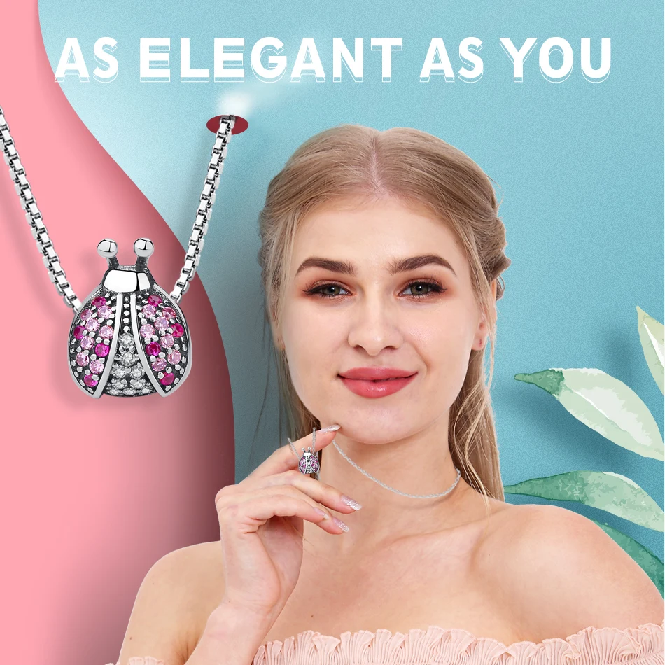 Новый 925 пробы серебряная подвеска в виде божьей коровки розового цвета с