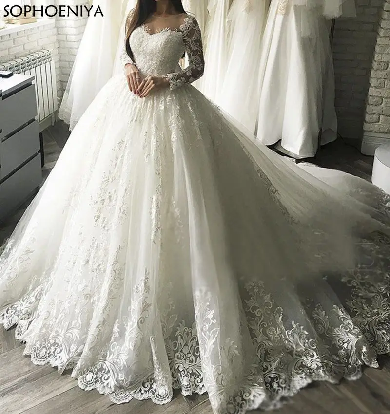 

New Arrival Lace Applique Wedding Dresses Long Sleeves Ball Gown Bridal Gown Vestido De Noiva платье 2021 Robe de Mariage