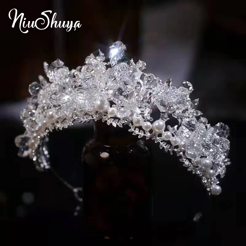 

NiuShuya Fashion Luxury Silver Color Crystal Headband Stunning Handmade Princess Tiara And Crown Wedding Hair Accessories