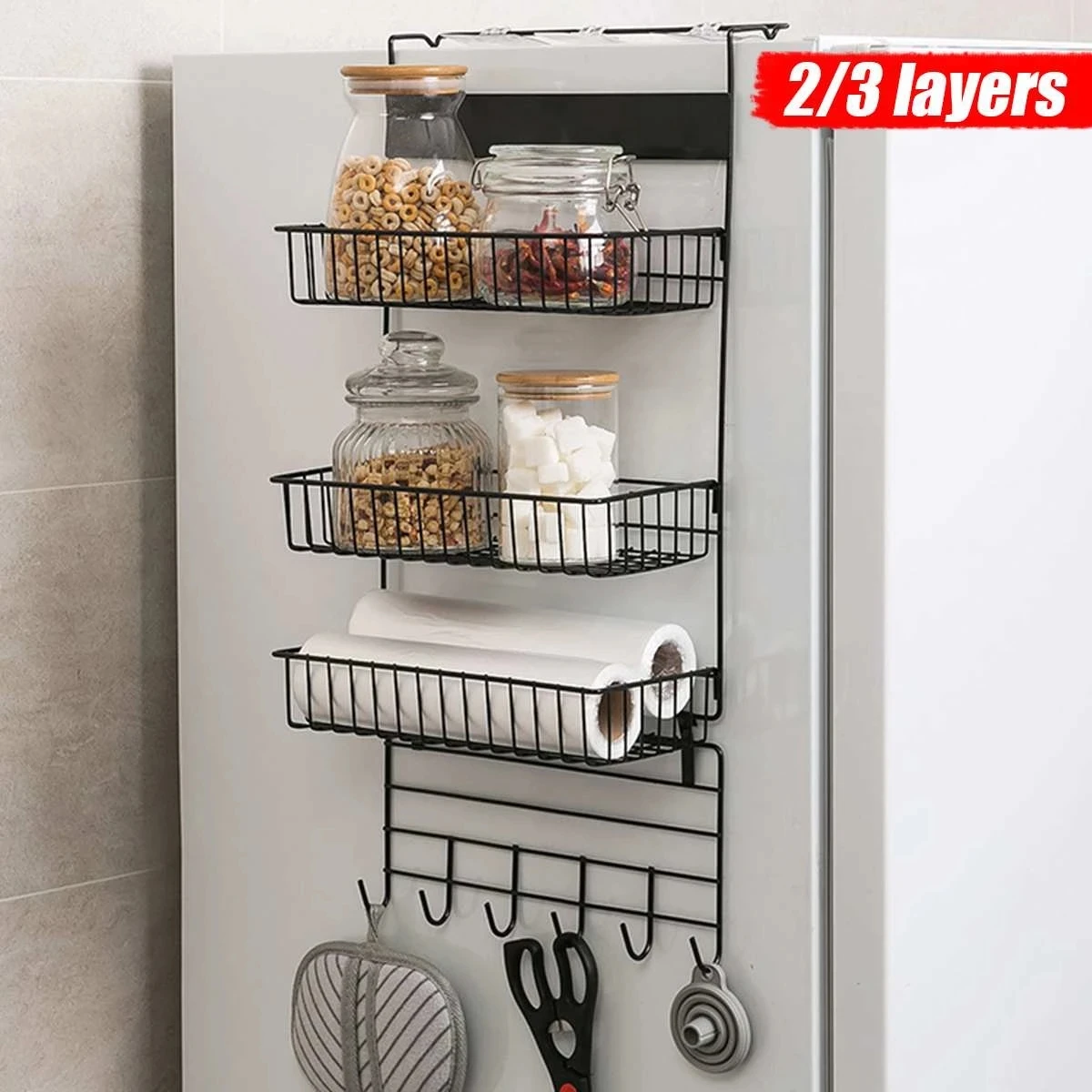 

Adsorption Refrigerator Rack Side Shelf Sidewall Holder Multifunctional Kitchen Holder Kitchen Paper Towel Shelf Organizer