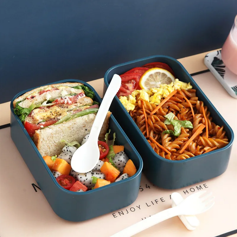 

INS Nordic style double-layer Japanese lunch box net red lunch box plastic large capacity student office microwave lunch box