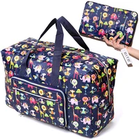 foldable travel bag women large capacity portable shoulder duffle bag cartoon printing waterproof weekend luggage tote wholesale