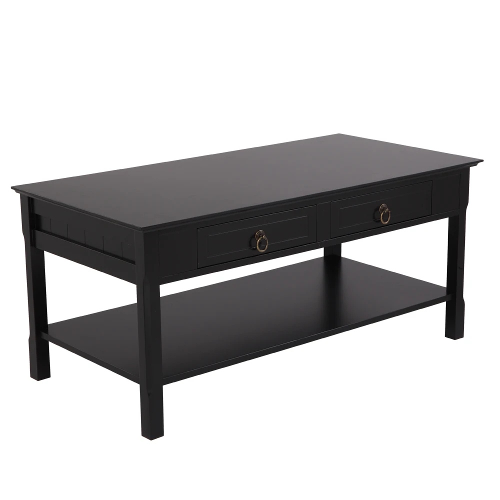 

Простой боковой столик для чая и кофе, 2 ящика, стойка из массива дерева с полкой для хранения, 100x50x45 см, черный [US-Stock]