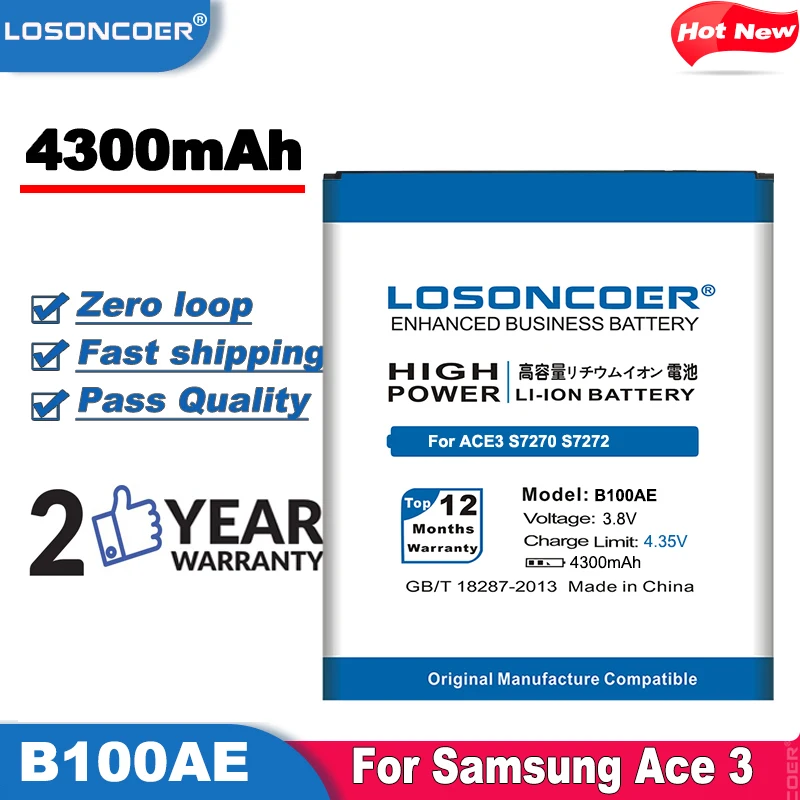 LOSONCOER 4300 мАч B100AE B100AC Высококачественный аккумулятор для телефона Samsung Galaxy Ace 3 S7270