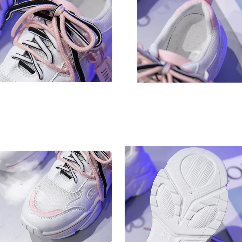 

Fashion Lace-up Panelled Platform Vulcanized Shoes Women Casual Shallow Breathable Dad Shoes Platform Increase Comfortable Flat