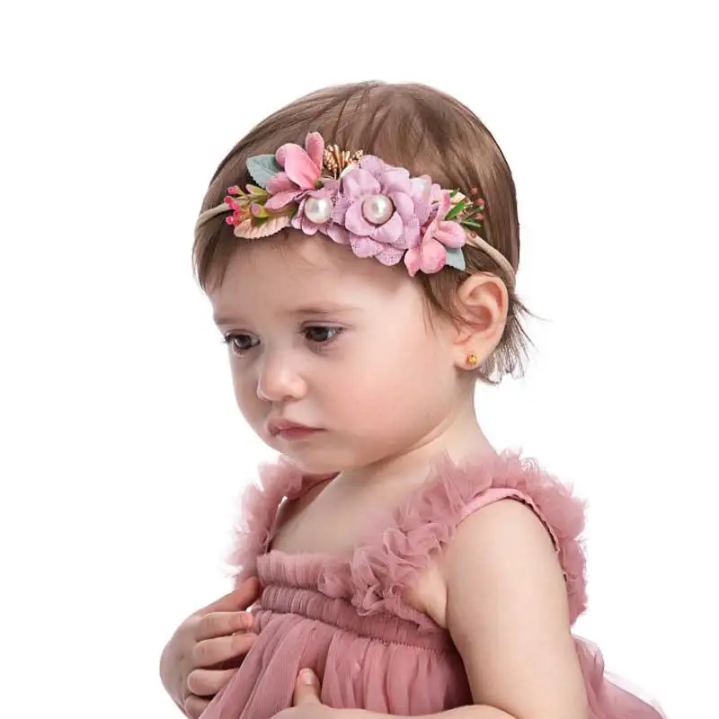 

Cute Baby Girls Flower Nylon Headband Newborn Toddler Knot Elastic Pearl Turban Soft Turban Kids Fashion Hair Accessories