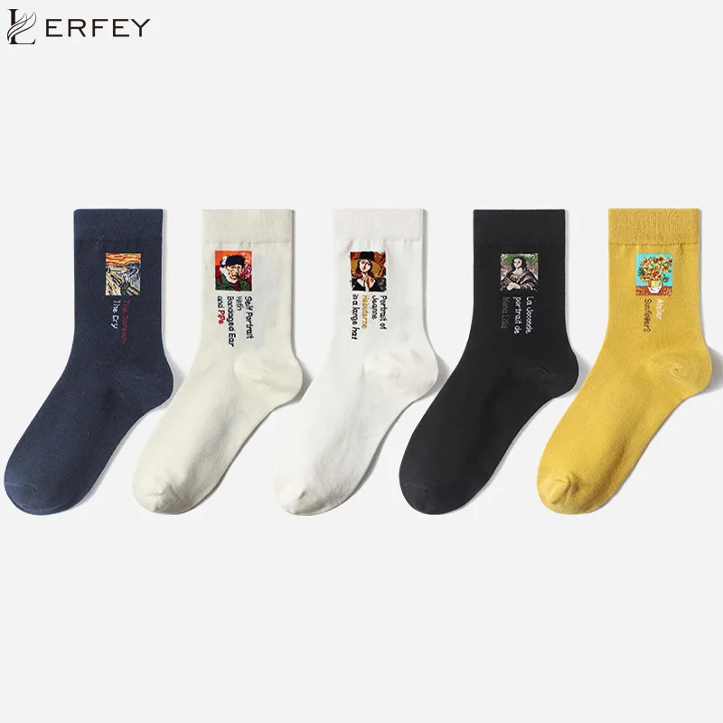 Осенне зимние разноцветные женские носки LERFEY с рисунком картины Ван Гога