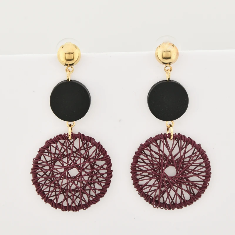 Женские Геометрические серьги корейские круглые деревянные серьги-подвески в