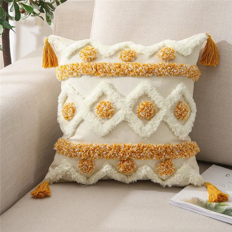 Green Pink Embroidery Cushion Cover Tassels Home Decor Pillow 45x45cm Geometric Sofa PillowCase Sham | Дом и сад