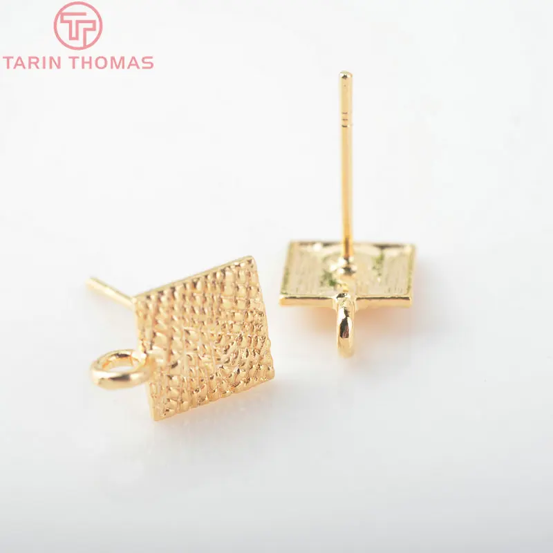 Квадратные серьги-гвоздики из латуни с тиснением под золото 7 5 мм 24 К аксессуары