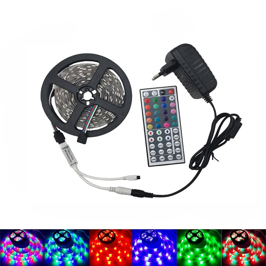 

5050 12V Waterproof LED Strip RGB Light Power Adapter 44Key IR Remote Controller 5M 10M DC 12V RGB LED Strip Tape Light Set