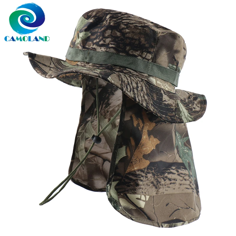 

CAMOLAND Military Boonie Hats With Neck Flap Mens Women Camouflage Bucket Hat Outdoor Fishing Hiking UPF 50+ Sun Hats