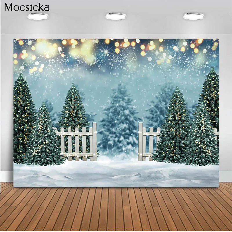 

Mocsicka Christmas Background Christmas Tree Photo Background Decoration Newborn Baby White Snow Fence Photo Photography Studio