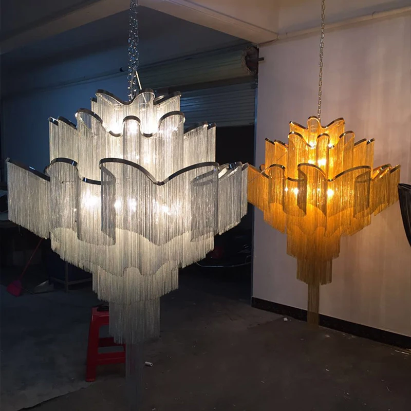 

Post-modern Large Luxury Pendant Lamp Fringed Aluminium Chain Pendant Light Home Decor Indoor Lighting Living Room Decoration