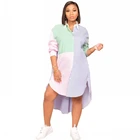 Женское платье-рубашка в полоску, повседневное свободное платье-блуза с длинным рукавом, отложным воротником, на пуговицах, уличная одежда большого размера, 2021