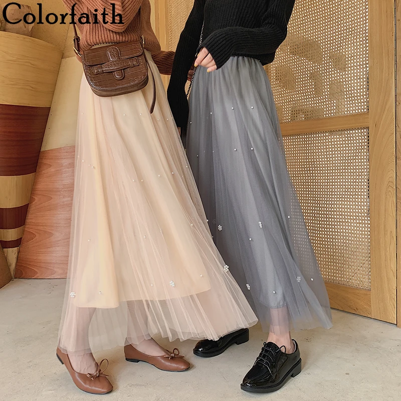 Женская длинная юбка из тюля Colorfaith повседневная элегантная в Корейском стиле