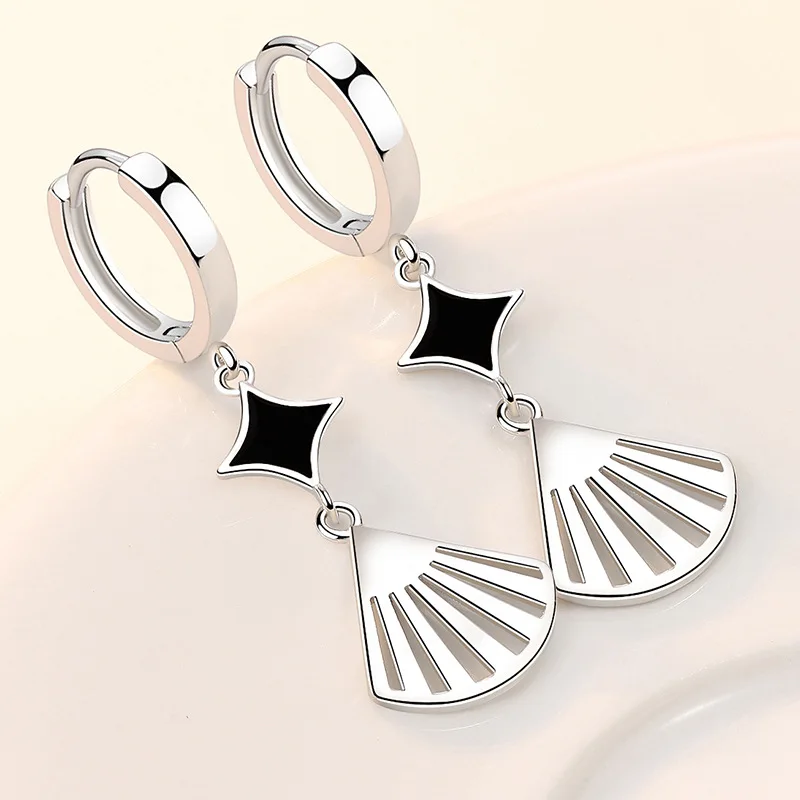 

KOFSAC New Trendy 925 Sterling Silver Ear Jewelry Vintage Black Star Temperament Skirt Earrings For Women Engagement Accessories