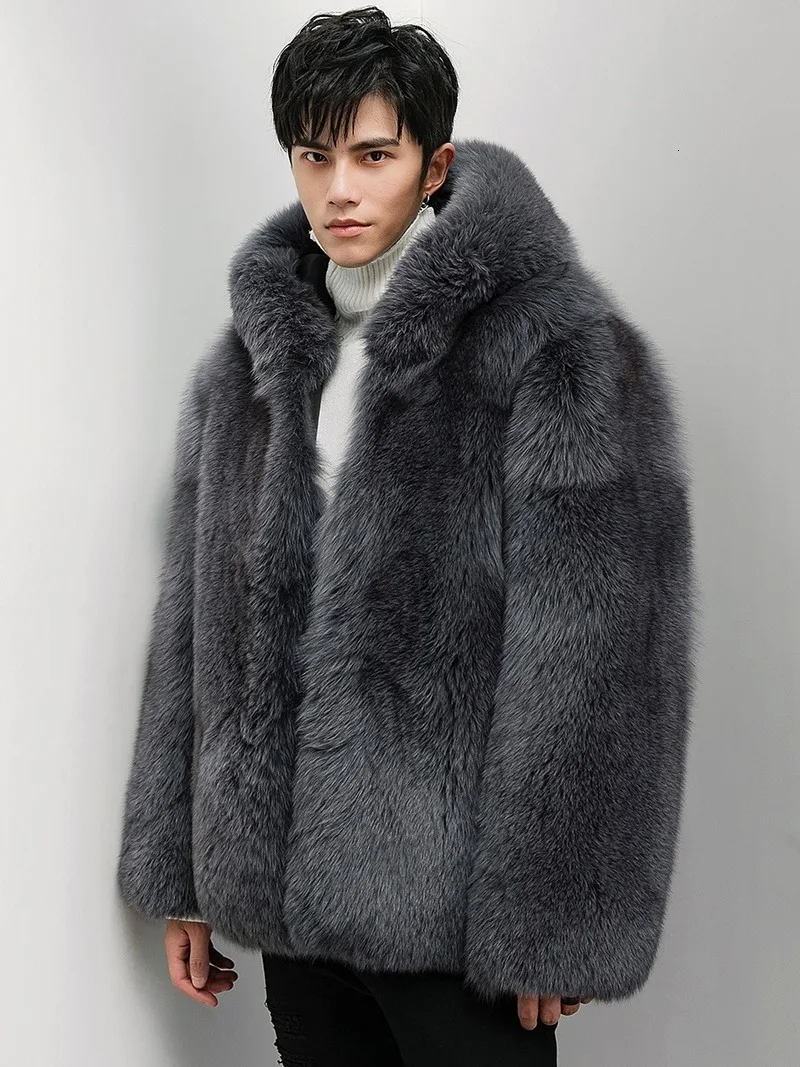 

2020 New Natural Fox Fur Coat Men Winter Jacket Real Fur Coat Men Hooded Genuine Fur Jackets and Coats Warm 8290 KJ3319