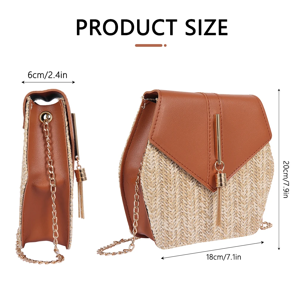 Женская соломенная сумка в стиле шестиугольник + Кожаная летняя из ротанга