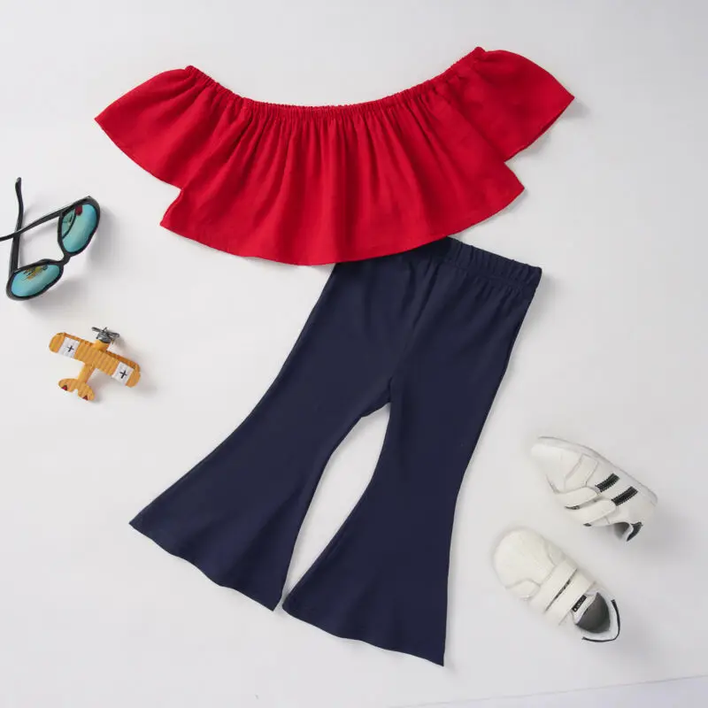 Комплект одежды для маленьких девочек: укороченный топ с открытыми плечами и