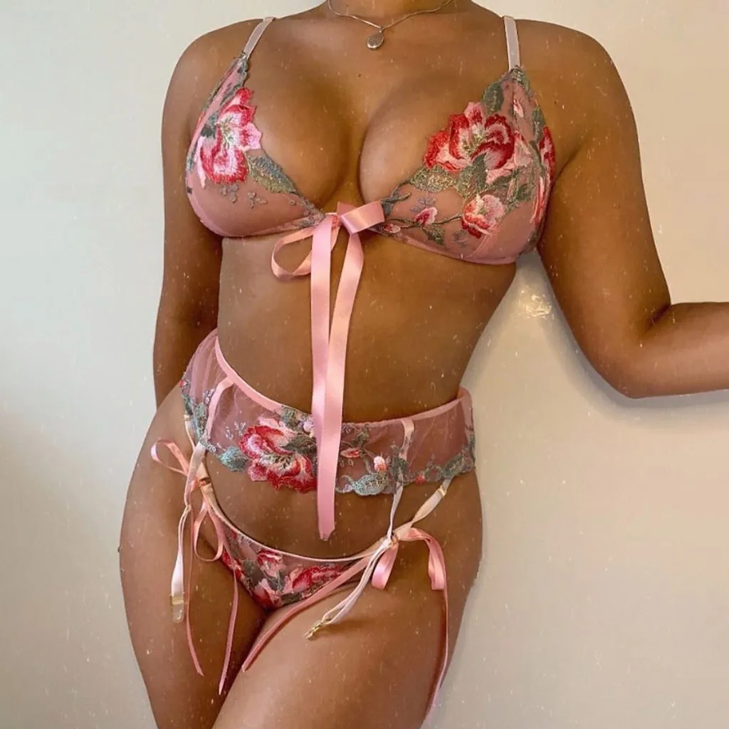 Женское нижнее белье с цветочной вышивкой сексуальный кружевной прозрачный