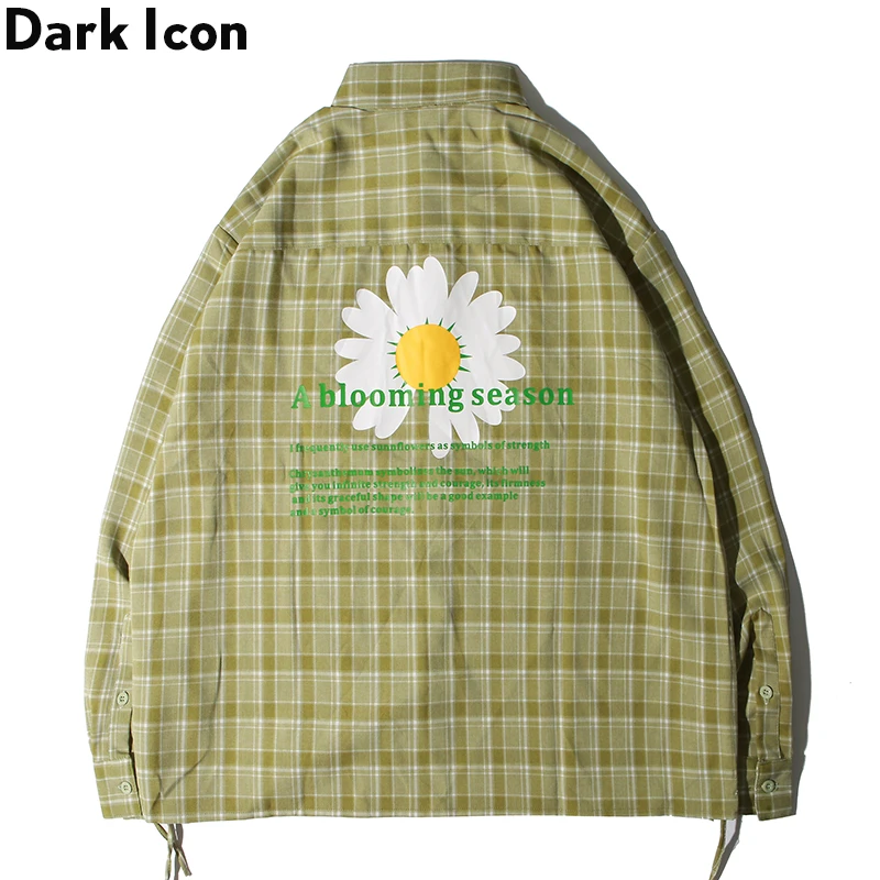 Темная икона Маргаритка клетчатая рубашка для мужчин с отложным воротником