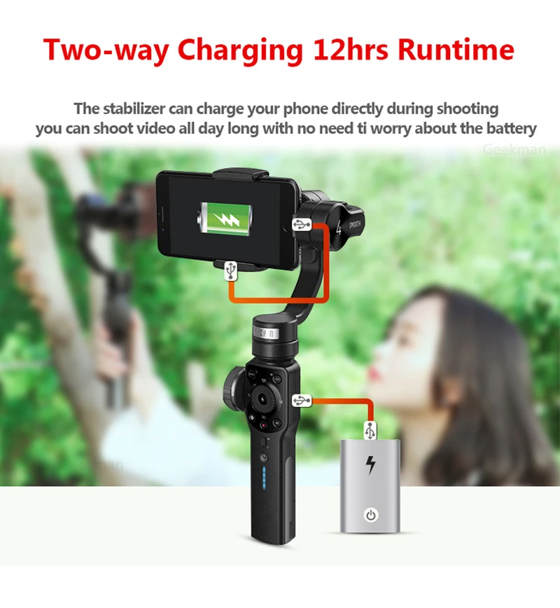 Zhiyun Smooth 4 3 осевой ручной шарнирный стабилизатор для камеры телефона разных