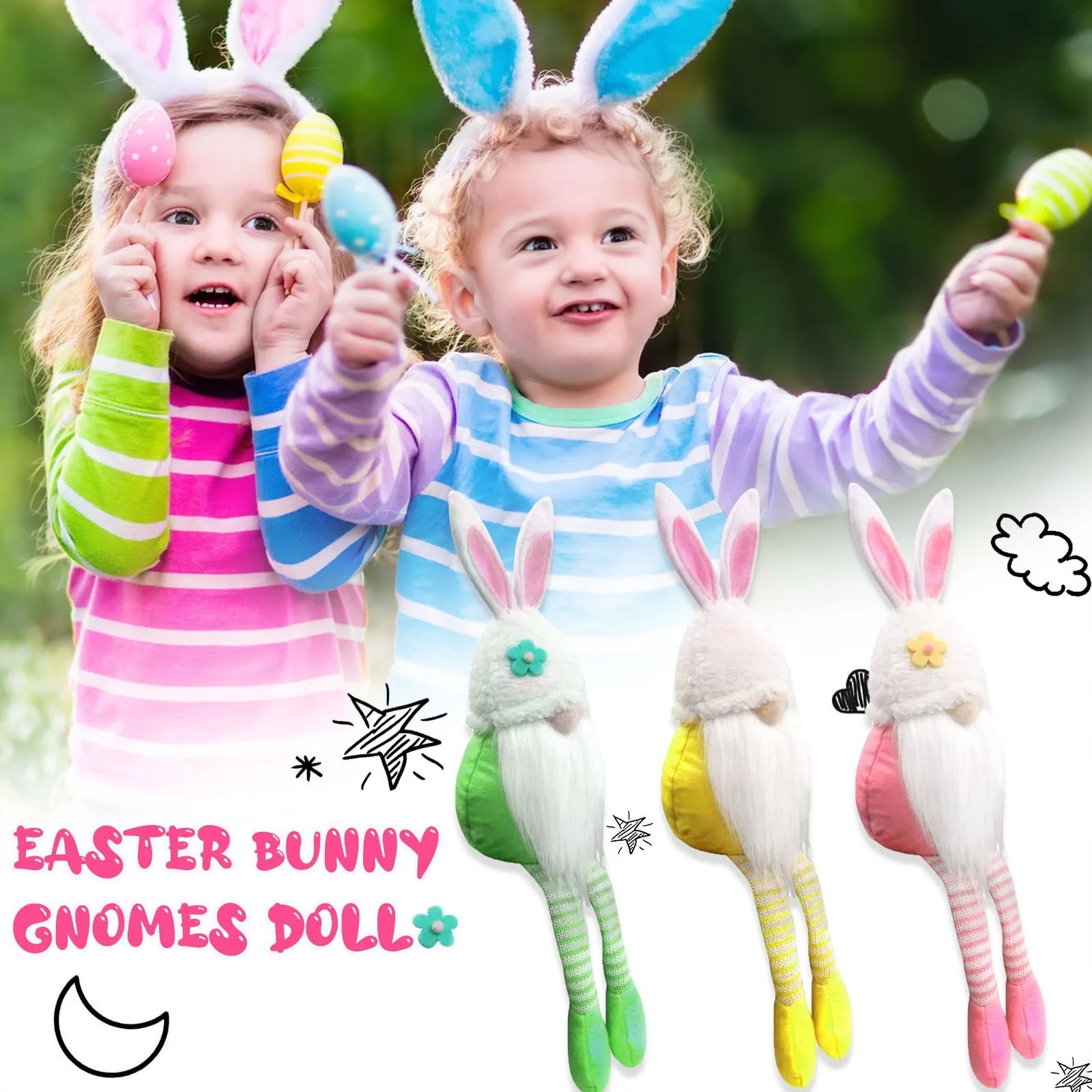 

2021 Long Legs Easter Egg Rudolf Doll Rabbit Elf Green Pink Yellow Bunny Easter Gift Kids DIY Happy Easter Party Decor For Home