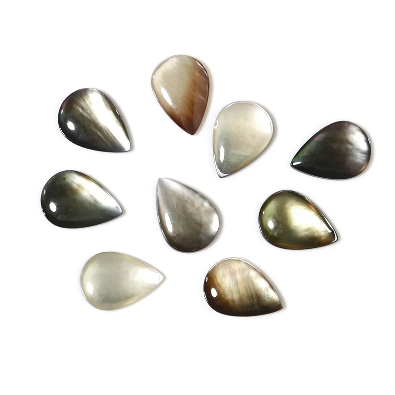 

5pcs Freshwater Shell Black Polishing Waterdropped Flatback 10x14mm Cabochon Spacers For DIY Jewelry Making Earrings Accessories