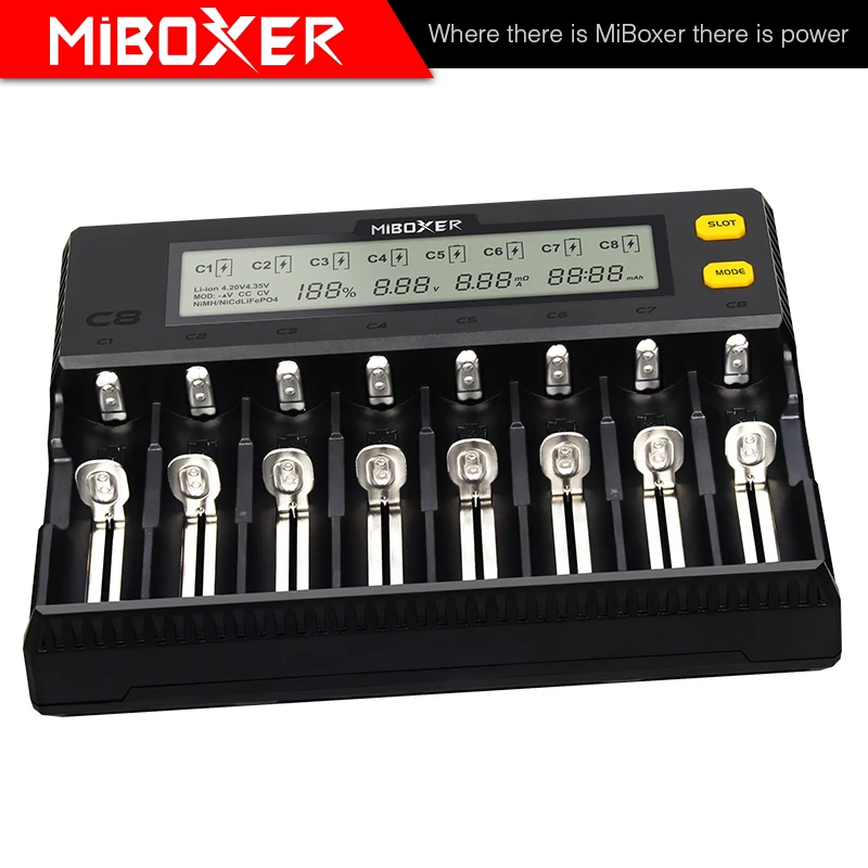 Зарядное устройство MiBOXER C8 8 ячеек ЖК-дисплей для Li-ion LiFePO4 Ni-MH Ni-Cd аккумуляторов AA