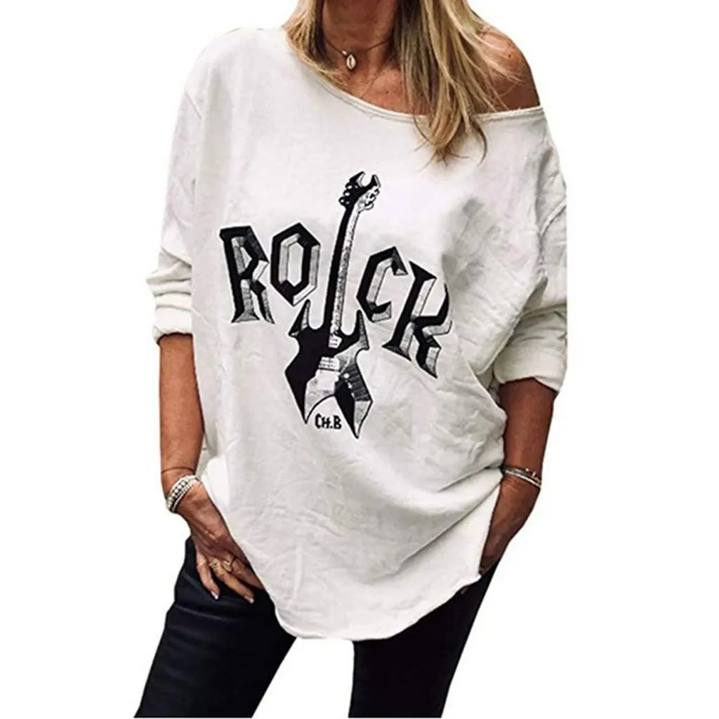 Женская Футболка с длинным рукавом и графикой открытыми плечами Повседневная