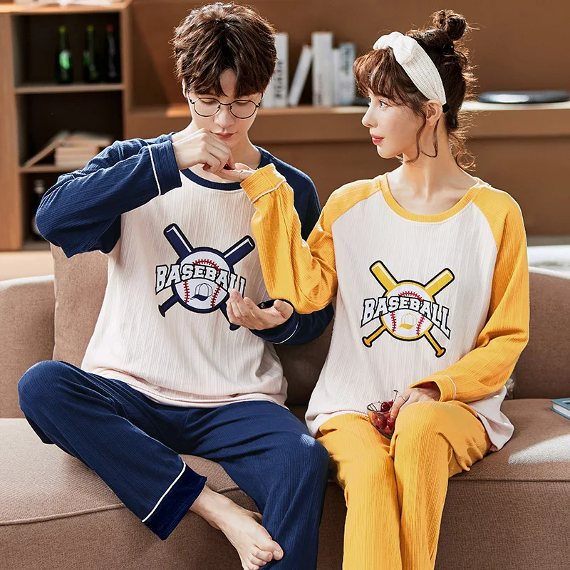 Новые осенне-зимние хлопковые Пижамные комплекты для пар с длинным рукавом в