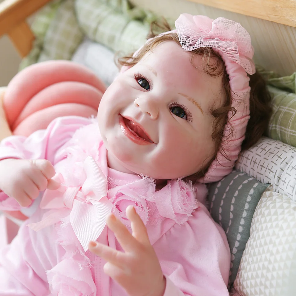 

55cm Girl Soft Body Kids Toy Lovely Painting Collectibles Lifelike Reborn Baby Doll Birthday Gift Hand Rooted Hair Realistic