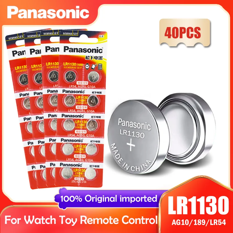 Кнопочная батарейка Panasonic LR1130 LR 1130 1 5 в 40 шт. монета 189 AG10 V10GA L1131 SR1130W SR1130 389 LR54 SR54