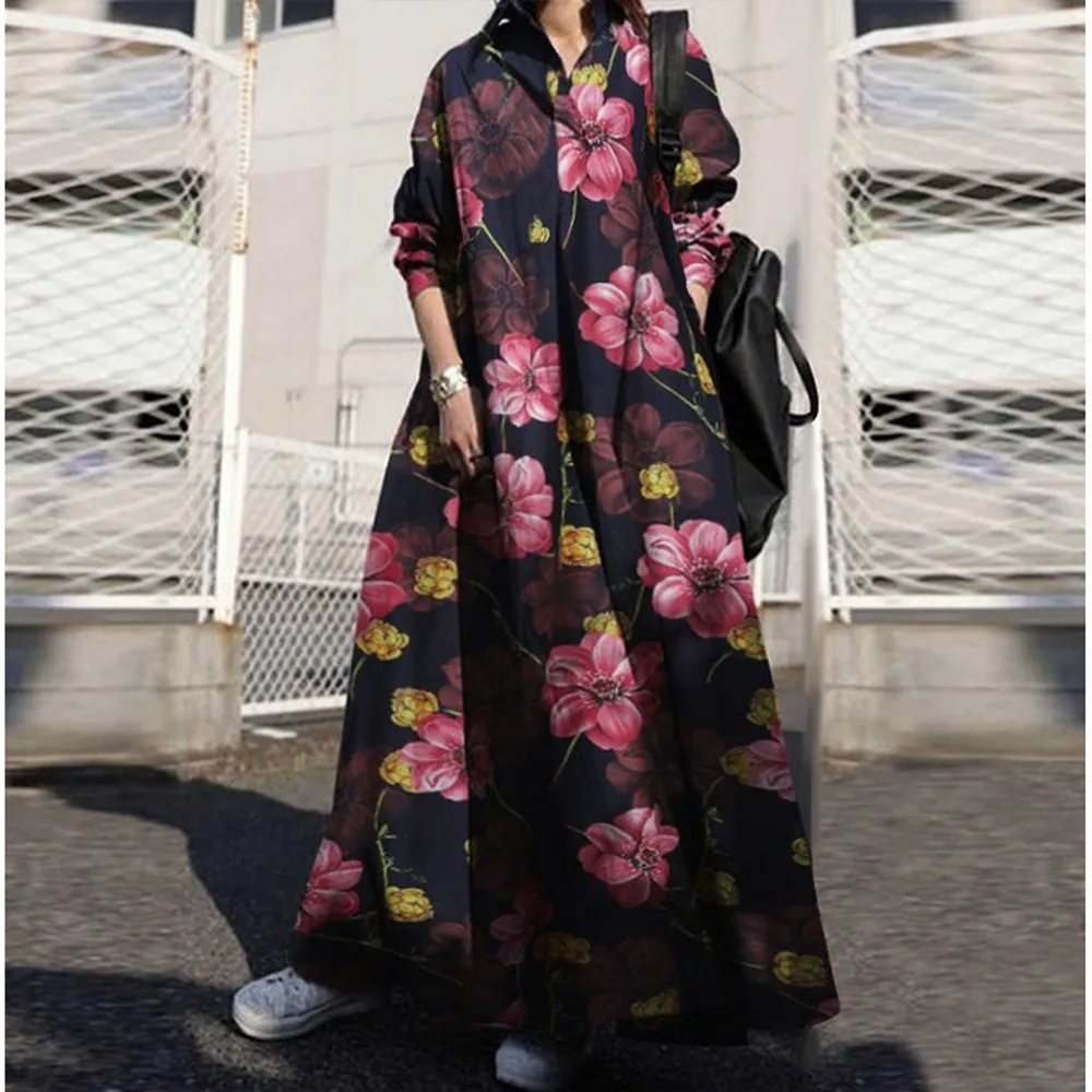 Платье абайя с длинной юбкой, в этническом стиле, с длинным рукавом и этническим принтом, весна-осень 2021