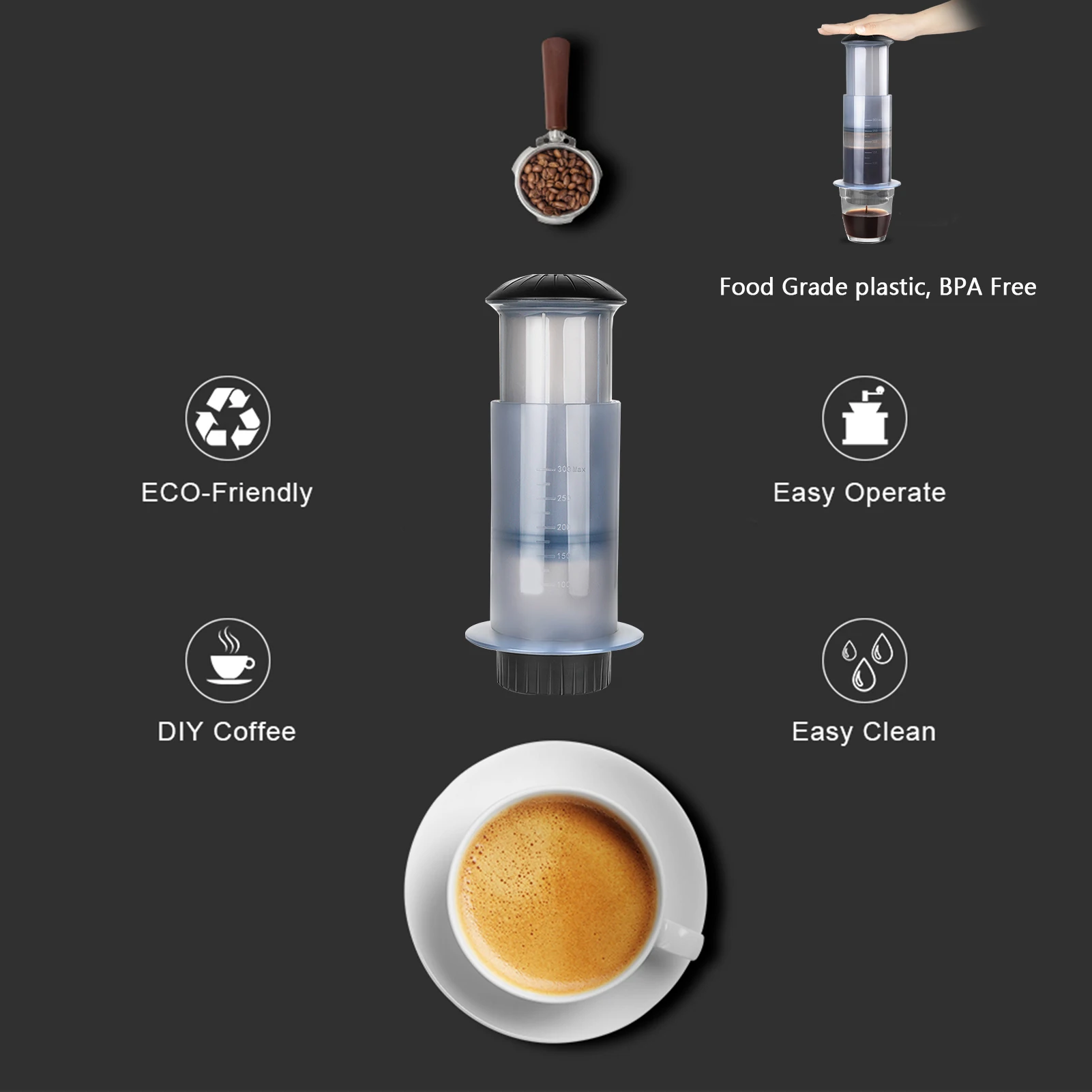 

Coffee and Espresso Press Maker Portable Coffee Manual Machine with 50PCS Coffee Filter Paper for Outdoor Travel Camping Picnic