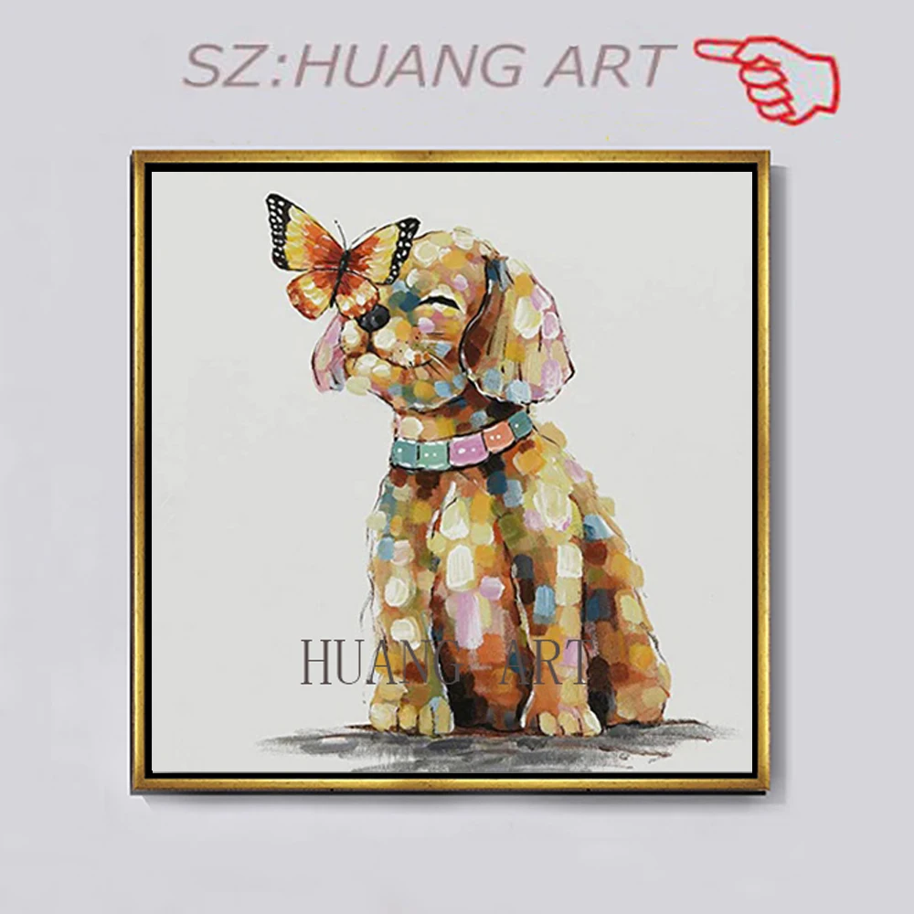 

100% Hand-painted Lovely Animal Pet Dog Free Shipping Oil Painting Picture Wall Decoration Canvas Art Unframed Wall Artwork