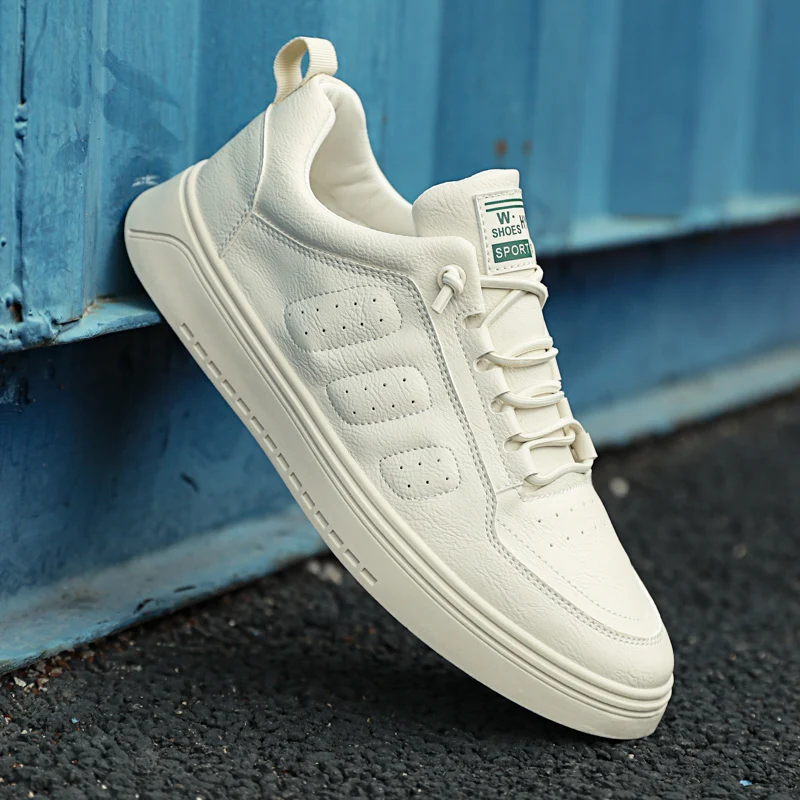 

2021 Hot Sale Man Casual Sneakers Beige Black Young Casual Men Shoes Lace Up Pu Leather Shoes For Mens Fashion Men Sneakers