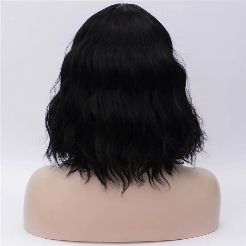 Угольно-черный MSI Wigs, Короткие парики для косплея, фиолетовый, для женщин, кудрявый, красный, синий, парик с боковой челкой, зеленый, розовый, синтетический парик, жаростойкий - Цвет: Угольно-черный