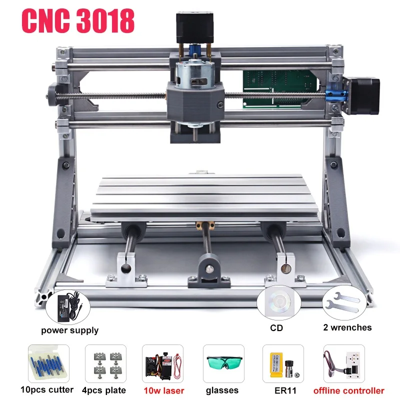 CNC 3018 с ER11 Diy мини лазерный гравировальный станок с ЧПУ 3 оси пластик акрил Pcb ПВХ фрезерный станок дерево маршрутизатор наборы - Цвет: add 10w laser