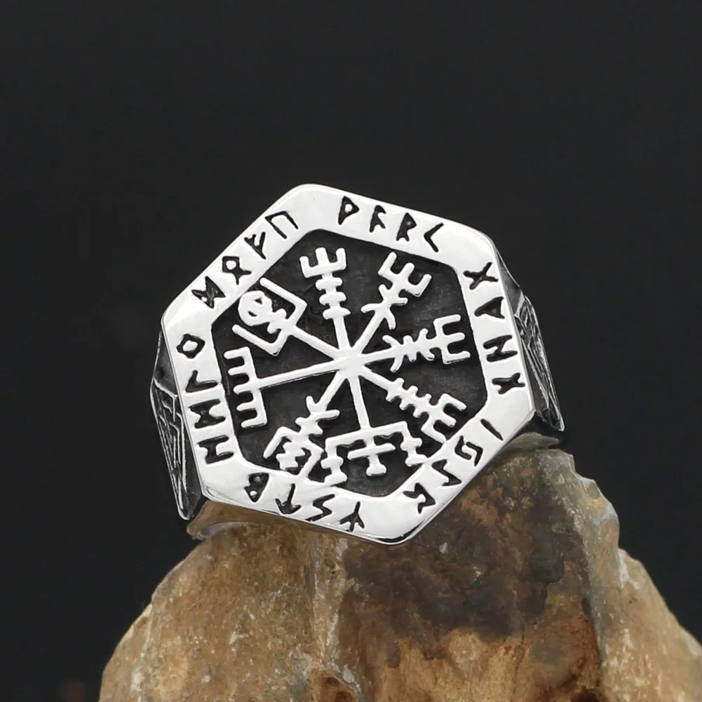 Скандинавский Викинг рун valknut vegvisir кольца из нержавеющей стали с подарочной