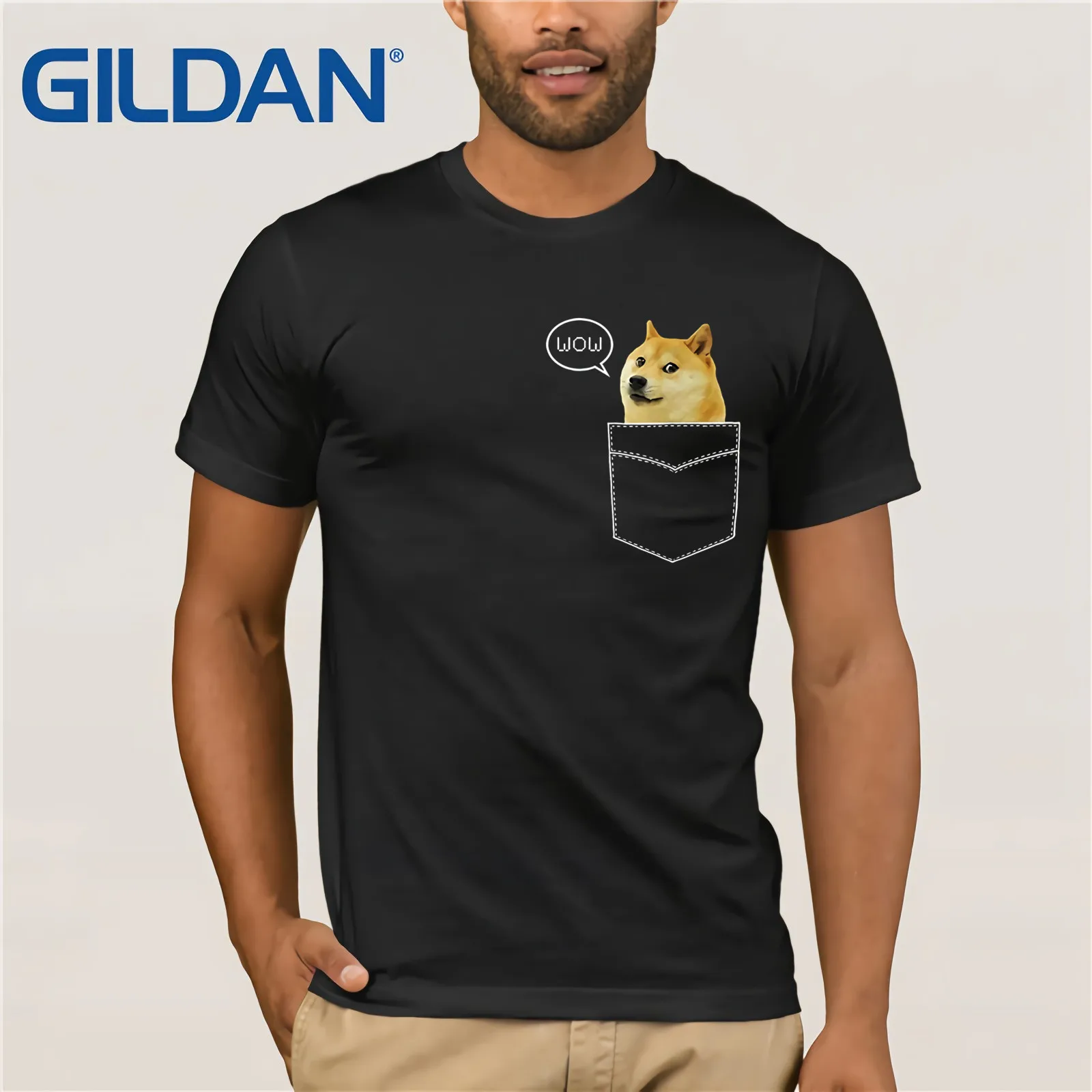 Шиба ину футболка Pocket Doge такая Wow Dank Pixel милая собака футболка Летняя мужская футболка с коротким рукавом - Цвет: black