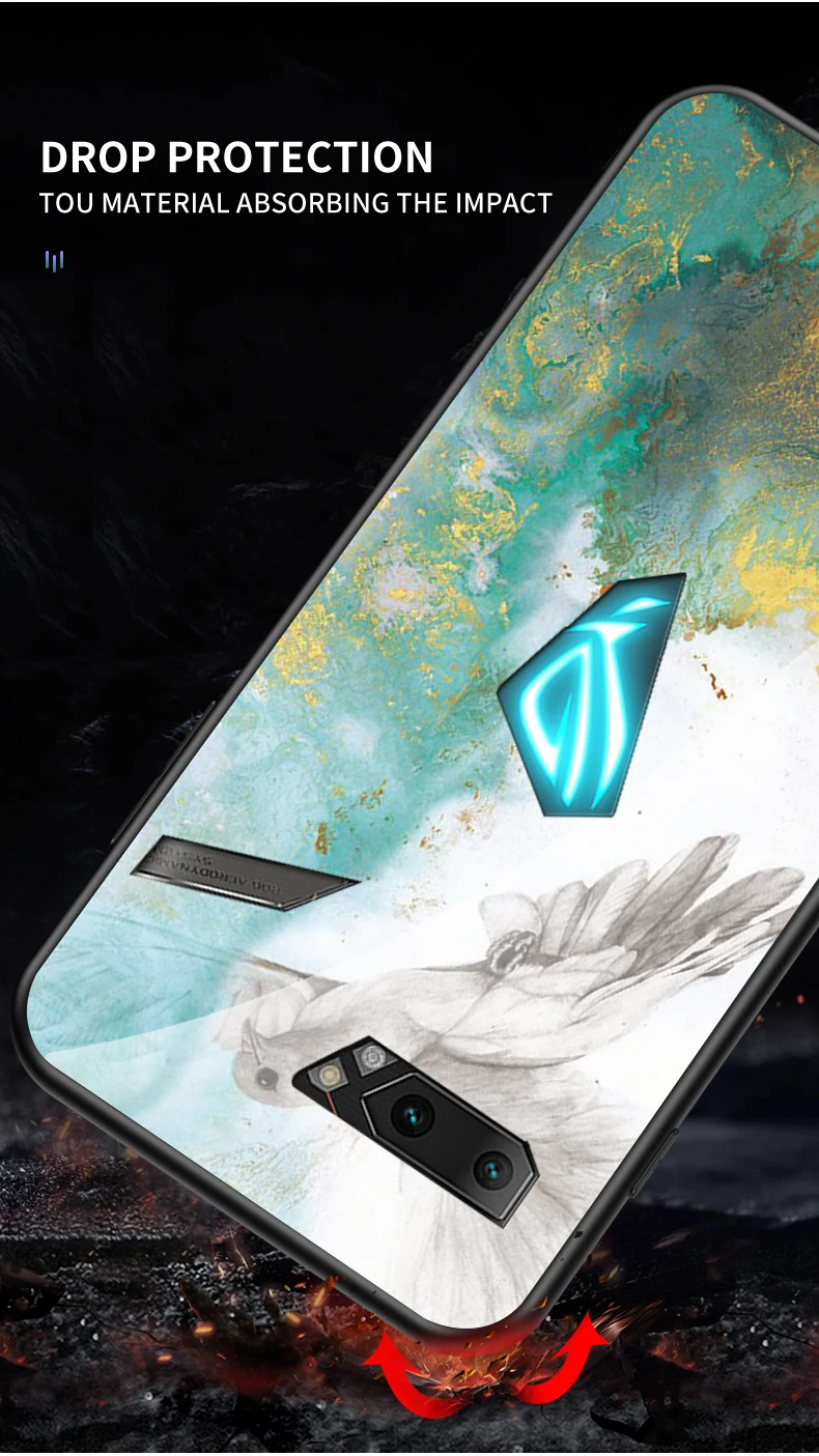 Чехол для Asus ROG Phone 2 ZS660KL, роскошный стеклянный мраморный стеклянный гибридный мягкий силиконовый Жесткий Чехол для Asus ROG 2, чехол для телефона