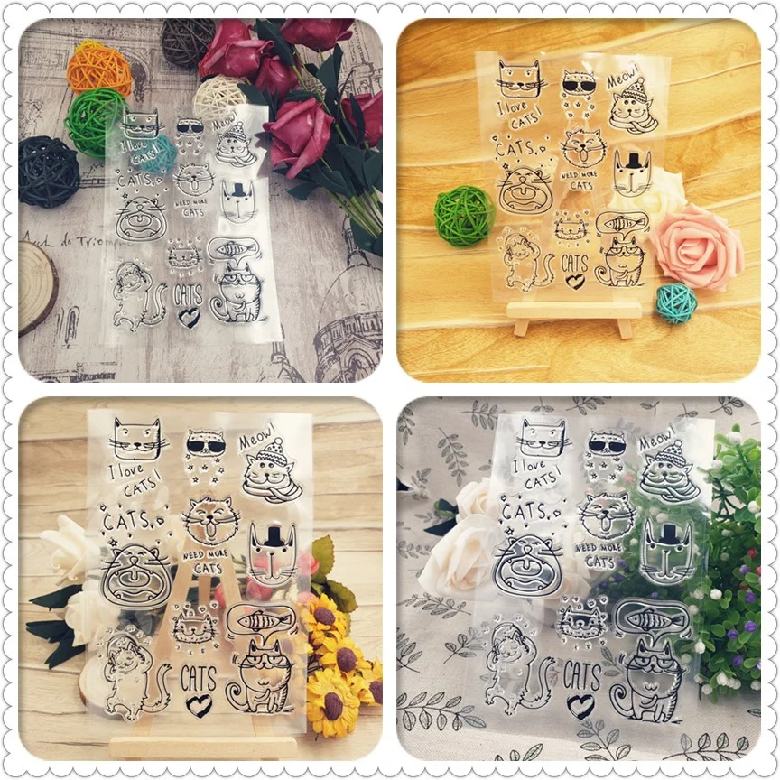 Силиконовые штампы для скрапбукинга прозрачные с мультяшным котом горячая