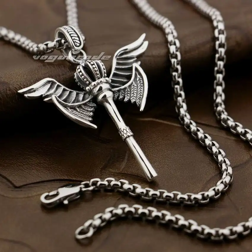 925 пробы серебряные крылья Ангела скипетр Корона Мужская подвеска для байкеров