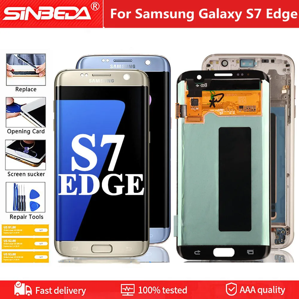 Super Amoled ЖК-дисплей с рамкой для Samsung Galaxy S7 edge G935 G935F Дисплей Сенсорный экран