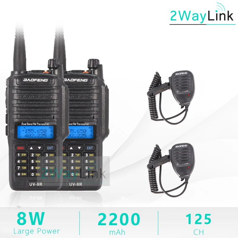 2Black 2 Mic SP Обновление Baofeng UV-9R IP67 Водонепроницаемый УФ Двухдиапазонный 136-174/400-520MHz Ham Радио Baofeng 8 Вт рация 10 км UV-9R плюс UV-XR - Цвет: 2Black 2 Mic SP