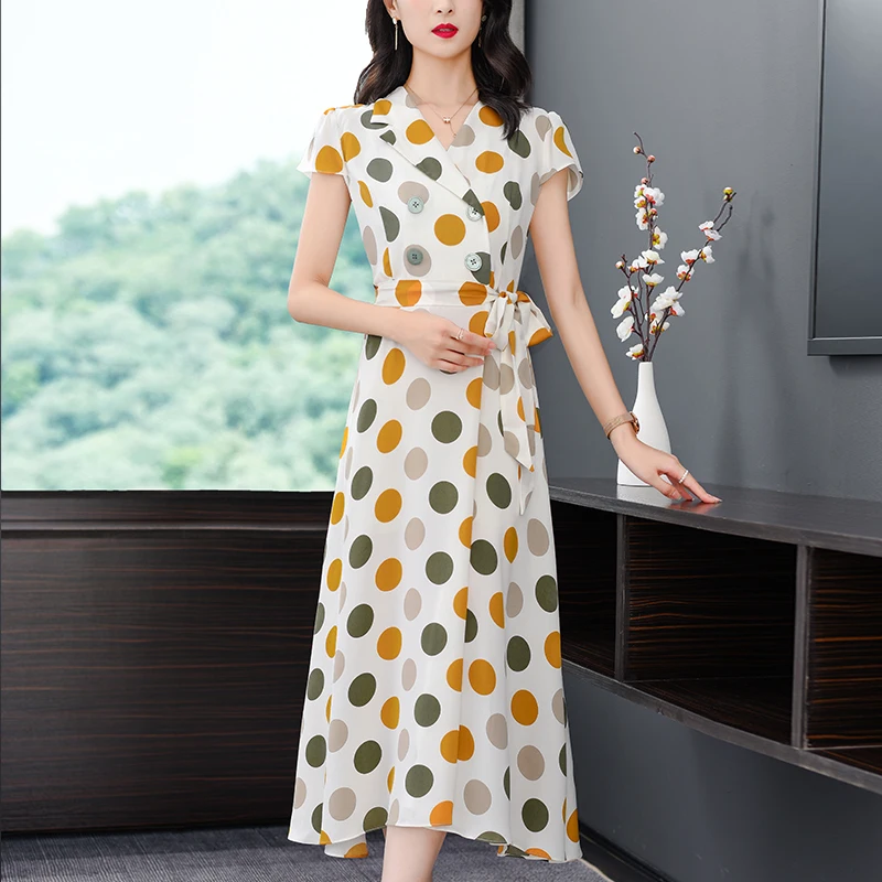 Новинка 2020 шифоновое платье в горошек во французском стиле женское летнее